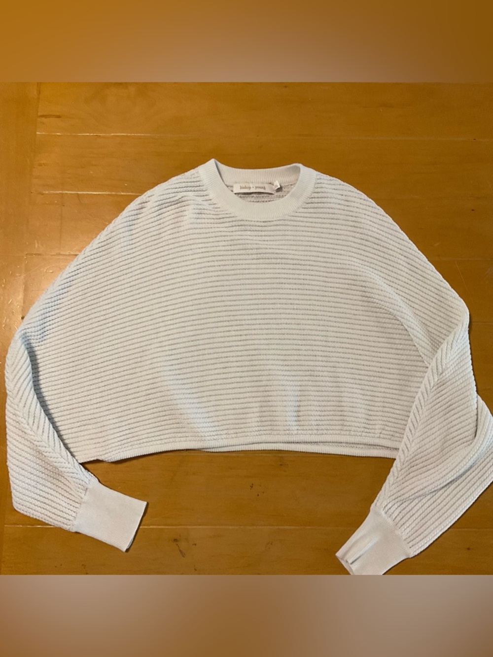 Bishop + Young cropped crewneck sweater featuring a ribbed knit pattern